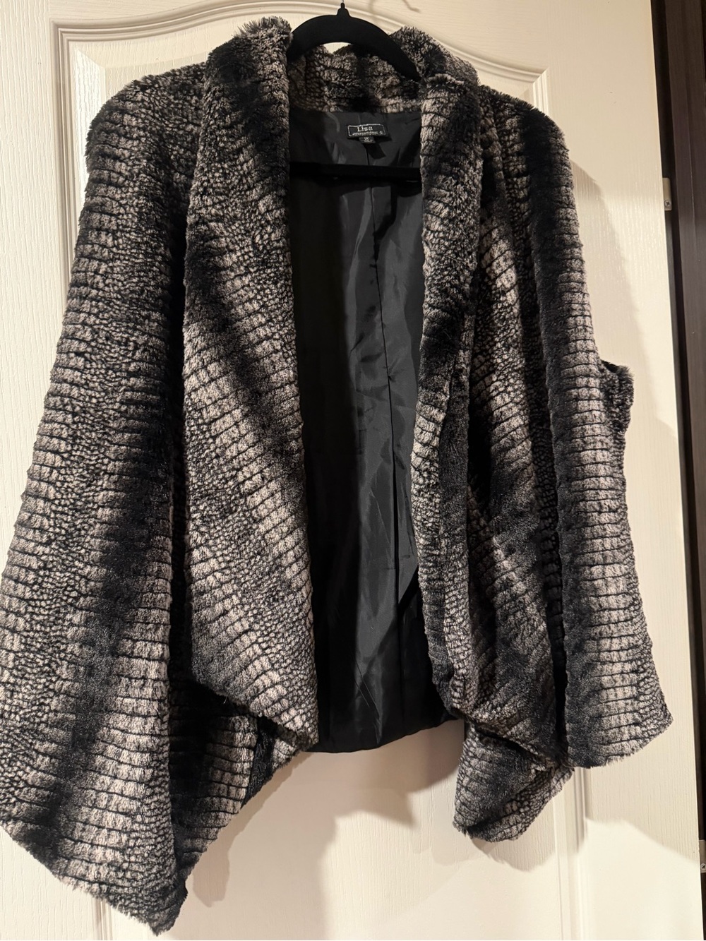Lisa International Draped Faux Fur Open-Front Jacket - Charcoal